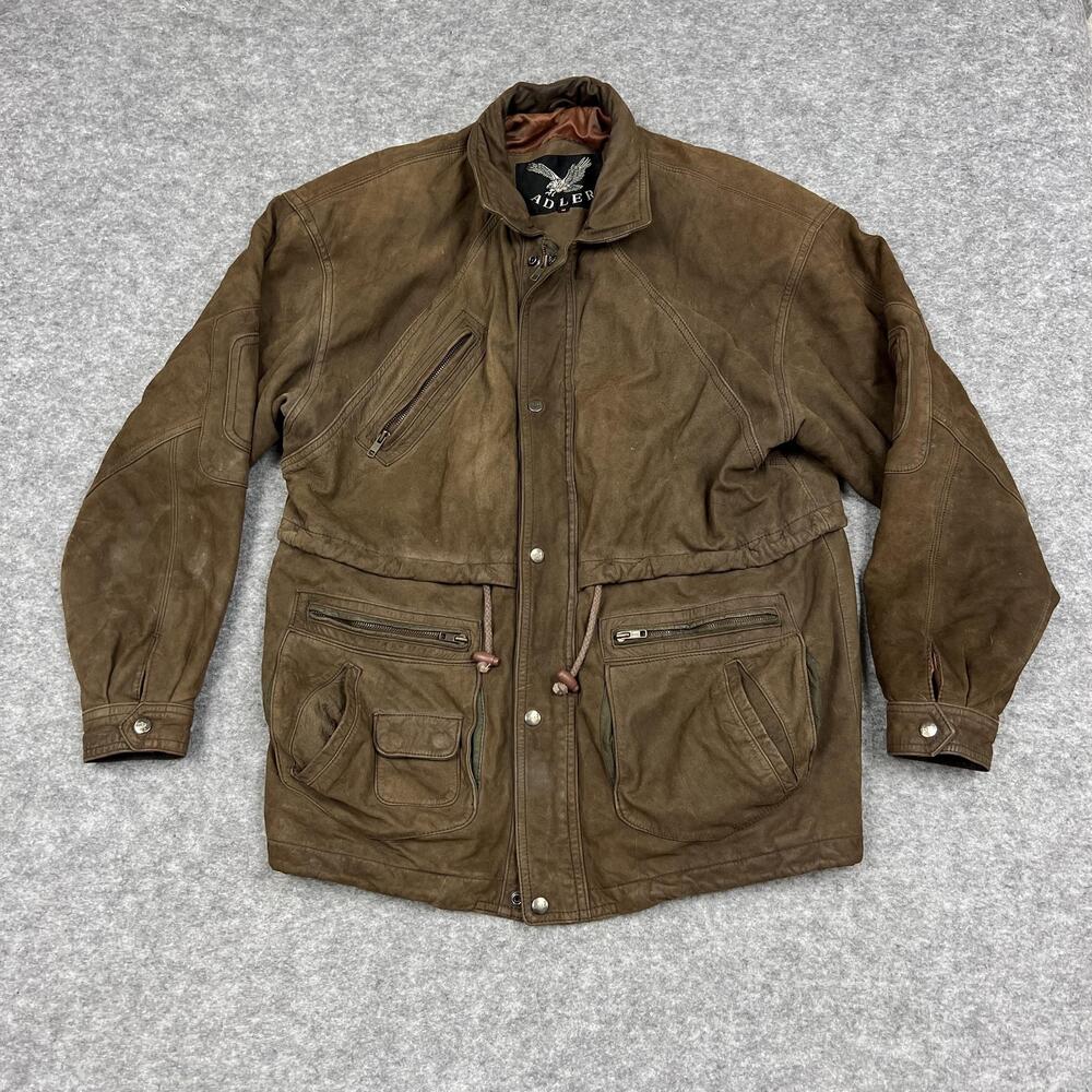 Adler Coat Mens M Brown Leather Full Zip Lined Outdoor Workwear Pockets Outdoor